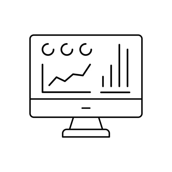 stock vector Online statistics and analytics line icon. Computer with chart, graph and data report vector outline sign.