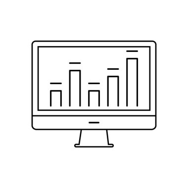Çevrimiçi istatistik ve analitik çizgi simgesi. Grafik grafiği vektör ana hatlı bilgisayar.