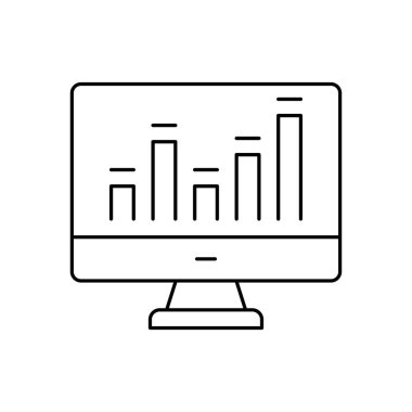 Çevrimiçi istatistik ve analitik çizgi simgesi. Grafik grafiği vektör ana hatlı bilgisayar.