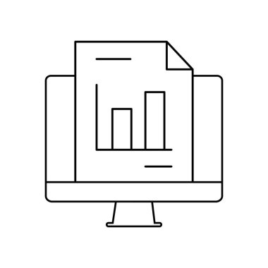 İlerleme grafik istatistikleri anahat simgesi. Mobil kavramı ve web tasarım için doğrusal stili işaret. Online çubuk grafik basit çizgi vektör simgesi. Sembol, logo illüstrasyon. Piksel mükemmel vektör grafikleri