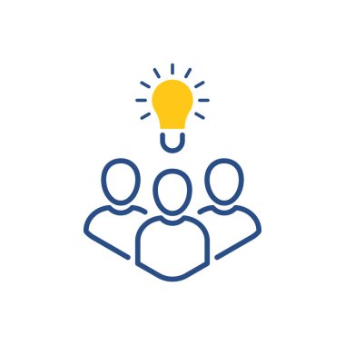 Parlak ampullü doğrusal soyut insan simgesi. düz vuruş eğilimi modern basit ince çizgi logoti grafik tasarım web elementi beyaza izole edildi. Toplumda düşünce paylaşımı kavramı