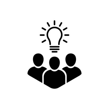 İnce çizgi ampullü insan ikonu kalabalığı. düz basit trend modern akıllı insanlar logotype grafik tasarım elementi ile tanışıyor beyazda izole edilmiş. aha an becerisi ya da geliştirme hizmeti konsepti