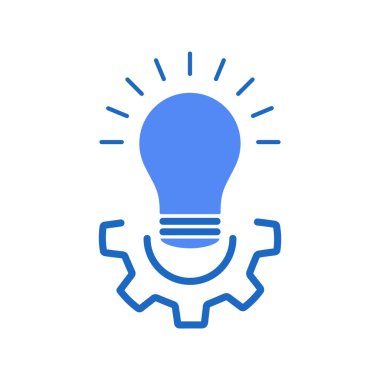 Mavi dişli ampul, iş etkinliği gibi. Teknolojik etkinlik sembolü ya da sistem piktogramı ya da endüstri verimliliği kavramı. düz modern dişli logot tasarımı ögesi beyaz üzerine izole edildi