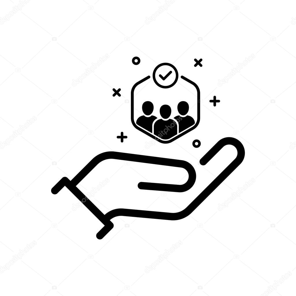 Community or relationship like family care icon. human resource outline logotype stroke pictogram design. concept of individual people choice good feedback and team narrow control or search talent