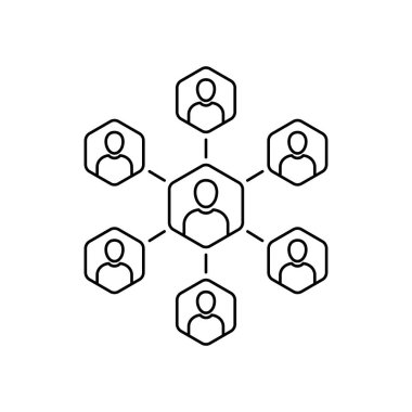 İnce çizgi takım çalışması ya da işbirliği ikonu. Düz doğrusal trend modern iletişim logosu grafik tasarımı beyazda izole edildi. Web konferansı ya da e-öğrenme ve iş projesi tartışması kavramı
