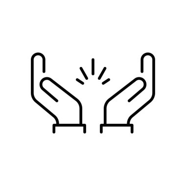 İnce dua eden eller ya da alkışlar. Komuta işi gibi el çırpma konsepti ve iyi değerlendirme ya da iyi değerlendirme. kontur düz stil minimal logottip grafik vuruş sanat tasarımı beyaz üzerine izole