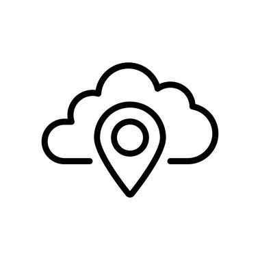 İğne ucu simgesi olan basit siyah ince çizgi bulutu. lineer trend modern logotype grafik çizim tasarımı web elementi beyazda izole edildi. Bilgi konsepti veya içerik paylaşım rozeti veya küresel veritabanı pictogramı