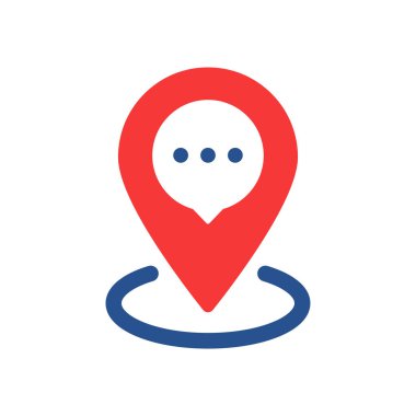 Kırmızı noktalı ve konuşma balonlu sohbet odası ikonu. düz basit trend modern logottip grafik tasarım web elementi beyazda izole edildi. Yerel sohbet odası veya haberci düğmesi için soyut kimlik kavramı