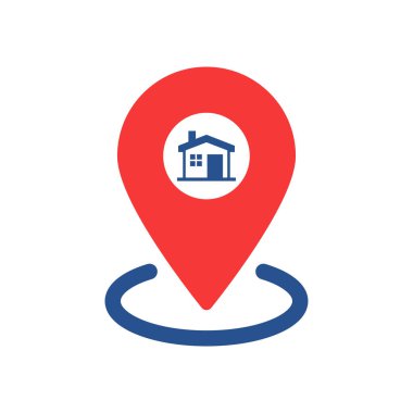 Ev konumu ikonu gibi kırmızı nokta. düz trend modern jeolojik logotip grafik tasarım web elementi beyazda izole edildi. Şehir rehberi veya favori nokta için soyut kontrol noktası işareti kavramı