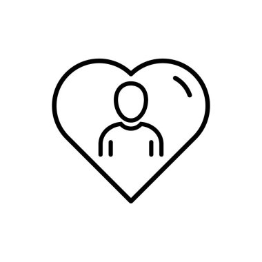 Kalp ikonu, merhamet ya da empati içinde olan kişi, dikkat insan, beyaz arka planda ince çizgi sembolü - düzenlenebilir felç vektörü çizimi