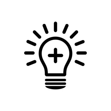 Tıbbi ampul vektör simgesi. Fikir simgesini oluşturmak. Simge ekleyin. Artı simgesi. Ampul simgesi. Lamba illüstrasyon. Pozitif düşünme kavramı.