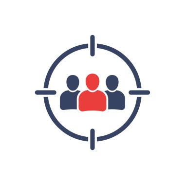 Hedef kitle ikonu. Kelle avcısı sembolü. İnsanları hedef al. Piyasa segmenti vektör çizimi. İstemci hedef işareti.