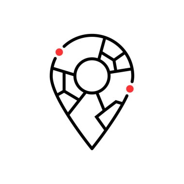 harita iğne gibi ince çizgi soyut geolocation logo. kavramı geolocator için kasaba veya basit rozeti evini bulmak. Doğrusal düz eğilim modern logo grafik sanatı marka UI tasarım üzerinde beyaz izole