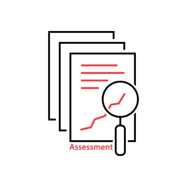 İnce çizgi değerlendirme denetleme simgesi. Yıllık vergi konsepti, seo, inceleme bilgi listesi sayfa değerlendirmesi, web analitik servisi, cam. Düz stil eğilimi beyaz arkaplan üzerinde modern logottip grafik tasarımı