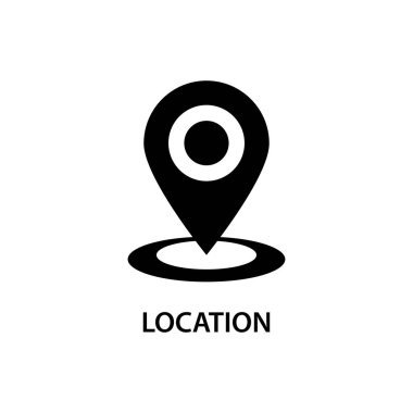 Konumu simgesi. Siyah vektör çizim dolu. Beyaz arka plan konum sembolü. Web ve mobil kullanılabilir.