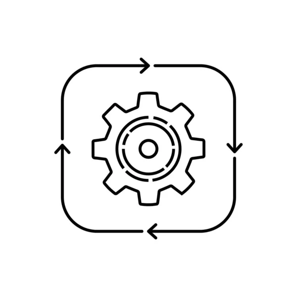 细线齿轮 操作简便 轮廓趋势现代简单循环或执行标志类型图形设计元素隔离在白色上 解决方案实现或财务引擎的概念 — 图库矢量图片