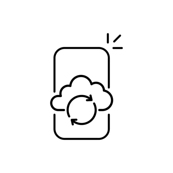 薄いライン電話および雲が付いているバックアップ サービス リニアトレンド現代グラフィックストロークデザインワークフローロゴタイプのWeb要素を白で分離します データトランザクションピクトグラムまたは情報データベースサインの概念 — ストックベクタ