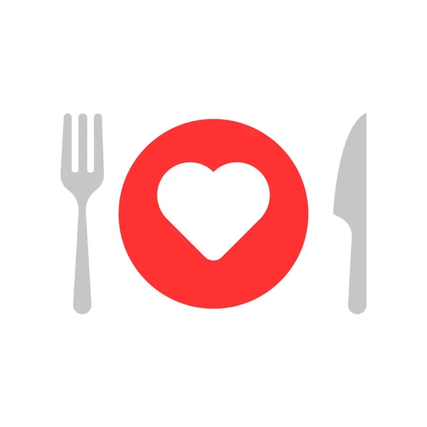 Coeur Avec Fourchette Couteau Comme Icône Gourmande Plat Dessin Animé — Image vectorielle