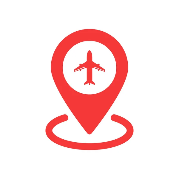 赤い地図のピンが付いている空港のジオタグ フラットスタイルのトレンド モダンな最小ロゴタイプのグラフィックデザインのWeb要素を白い背景に分離します エアポートやシンプルなロケーションマーカーやジオタグを見つけるという概念 — ストックベクタ