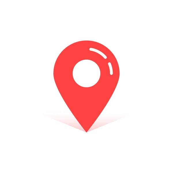 Rojo Simple Mapa Pin Con Sombra Concepto Botón Localización Etiqueta — Vector de stock