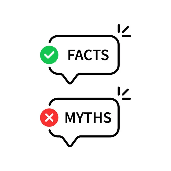 Gelembung Ucapan Garis Tipis Dengan Fakta Dan Mitos Gaya Stroke - Stok Vektor