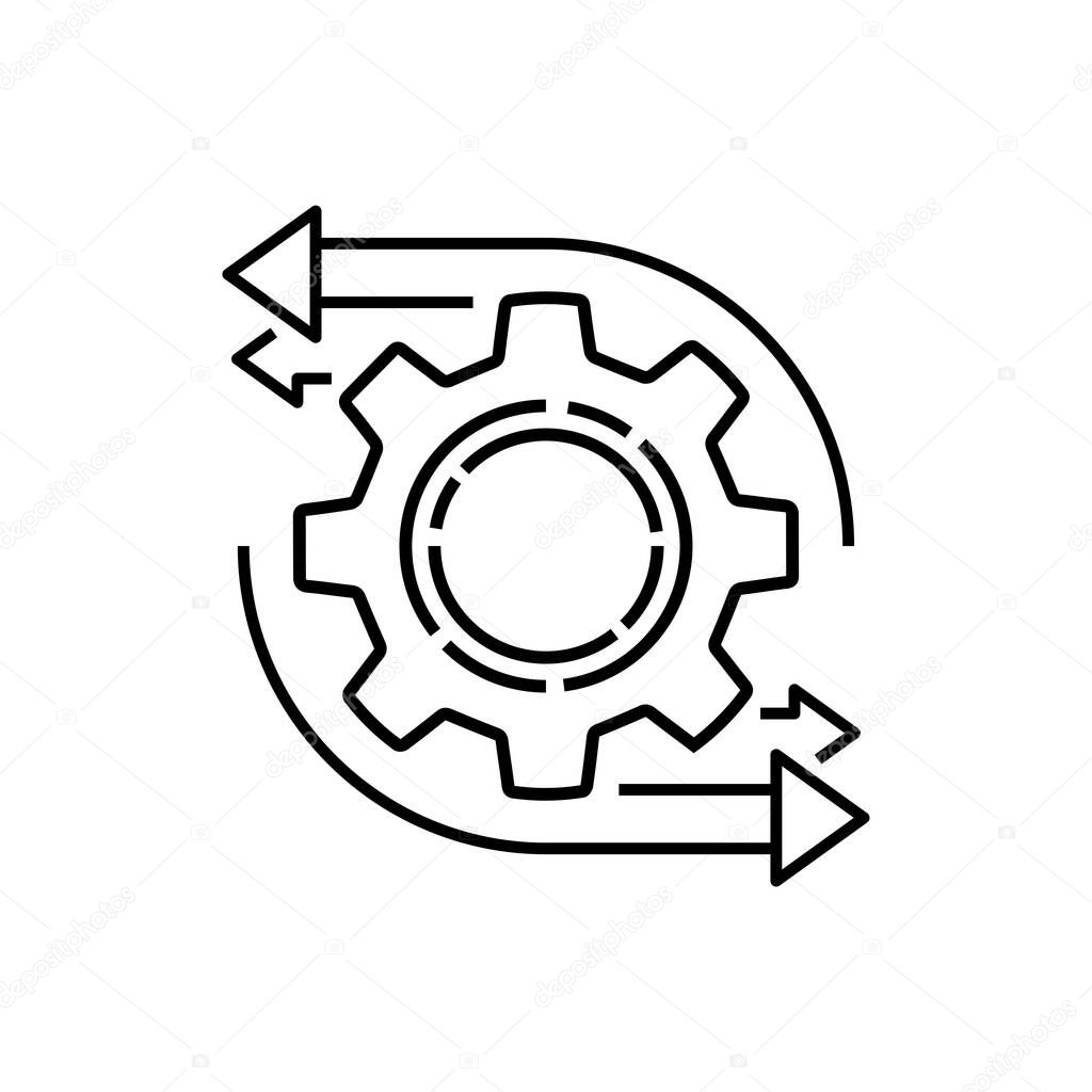 Easy operation process with thin line gearwheel. outline trend modern simple recycle or execute logotype graphic design element isolated on white. concept of financial engine or solution realization