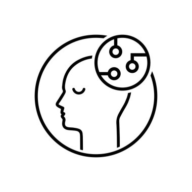 Yapay zeka gibi doğrusal bir kafa. Düz vuruş eğilimi, modern ai ya da beyaz arka planda izole edilmiş logot grafik tasarımı. Gelecekteki insan kavramı ve makine eğitimi gibi dijital beyin.