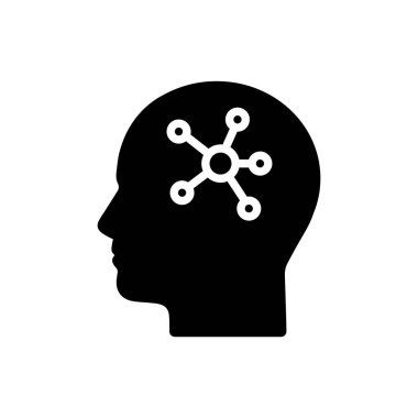 Zihin haritası zihinsel fonksiyon simgesi gibi kafada. Tecrübe konsepti, sinirsel bağlantılar ya da zekice araştırmalar. düz modern basit karikatür logotip grafik tasarım ögesi beyaz arkaplan üzerinde izole