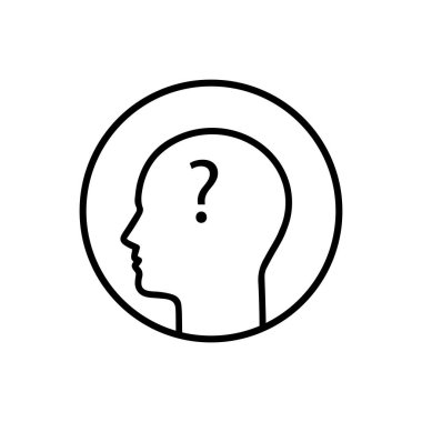Basit bir şüphe simgesi gibi ince bir çizgi kafası. düz doğrusal stil trend modern çizgisel röportaj logotype grafik vuruş sanatı tasarımı beyazda izole edildi. Beyin fırtınası, kolay çözme ya da görme kavramı
