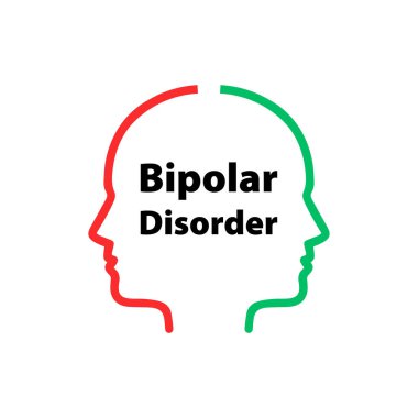 Doğrusal yüzler gibi bipolar bozukluk. Bölünmüş kişilik ya da şizofren teşhis ve ikilik insanı kavramı. Basit düz trend modern taslak erkek logoti grafik tasarımı beyaz arkaplanda izole edildi