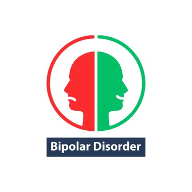 İnsan kafası bipolar bozukluk gibidir. Basit düz trend modern taslak insan logoti grafik tasarımı beyaz arka planda izole edildi. Bölünmüş kişilik ya da şizofreni tanısı ve ikilik kişisi kavramı