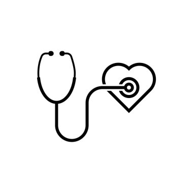 ince çizgi stetoskop kalp. Acil, ilk yardım, kavramı insan Hemşirelik kalp, tedavi, sağlıklı, hastalık, duydum. Anahat stili trend modern logo tasarım vektör çizim beyaz arka plan üzerinde