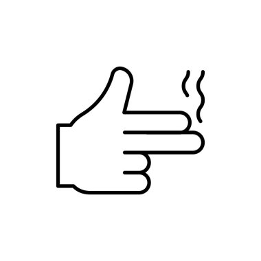 Tabanca gibi ince bir parmak. Düz vuruş tarzı trend modern logottip grafik tasarım elementi beyaz arka planda izole edildi. Aptal şaka ya da çocuk savaş oyunları konsepti