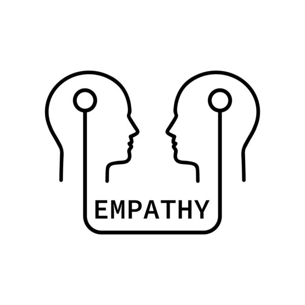 простая икона сочувствия с человеческими головами. плоский штрих минимальный уход логотип графический lineart арт дизайн изолирован на белом фоне. концепция вспомогательной терапии или психоанализа и симпатии к людям
