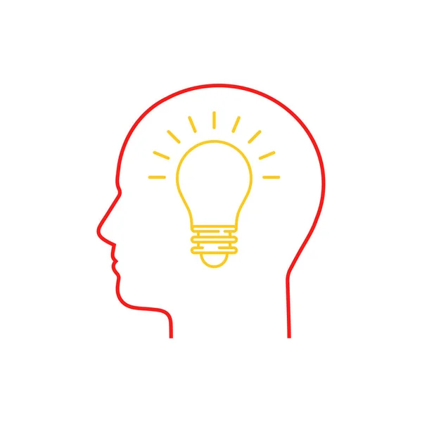 Thin Line Light Bulb Human Head Concept Brainstorm Thinking Emblem — Stock vektor