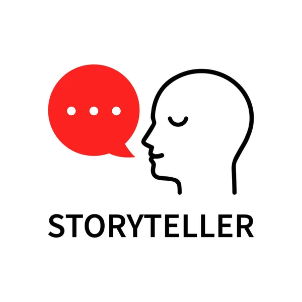 Minimalne Logo Gawędziarza Ludzką Głową Styl Płaski Trend Nowoczesny Storytelling — Wektor stockowy