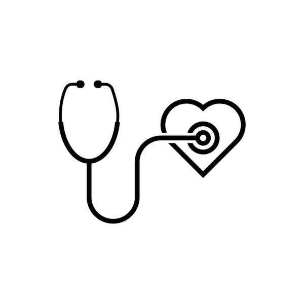 Linha Fina Coração Estetoscópio Conceito Emergência Primeiros Socorros Ouvir Cardíaco —  Vetores de Stock