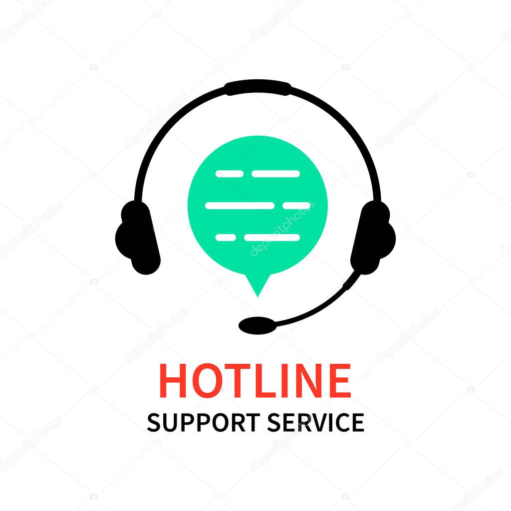 Hotline support service with headphones. concept of consultation, telemarketing, consultant, secretary. isolated on white background. flat style modern brand design vector illustration