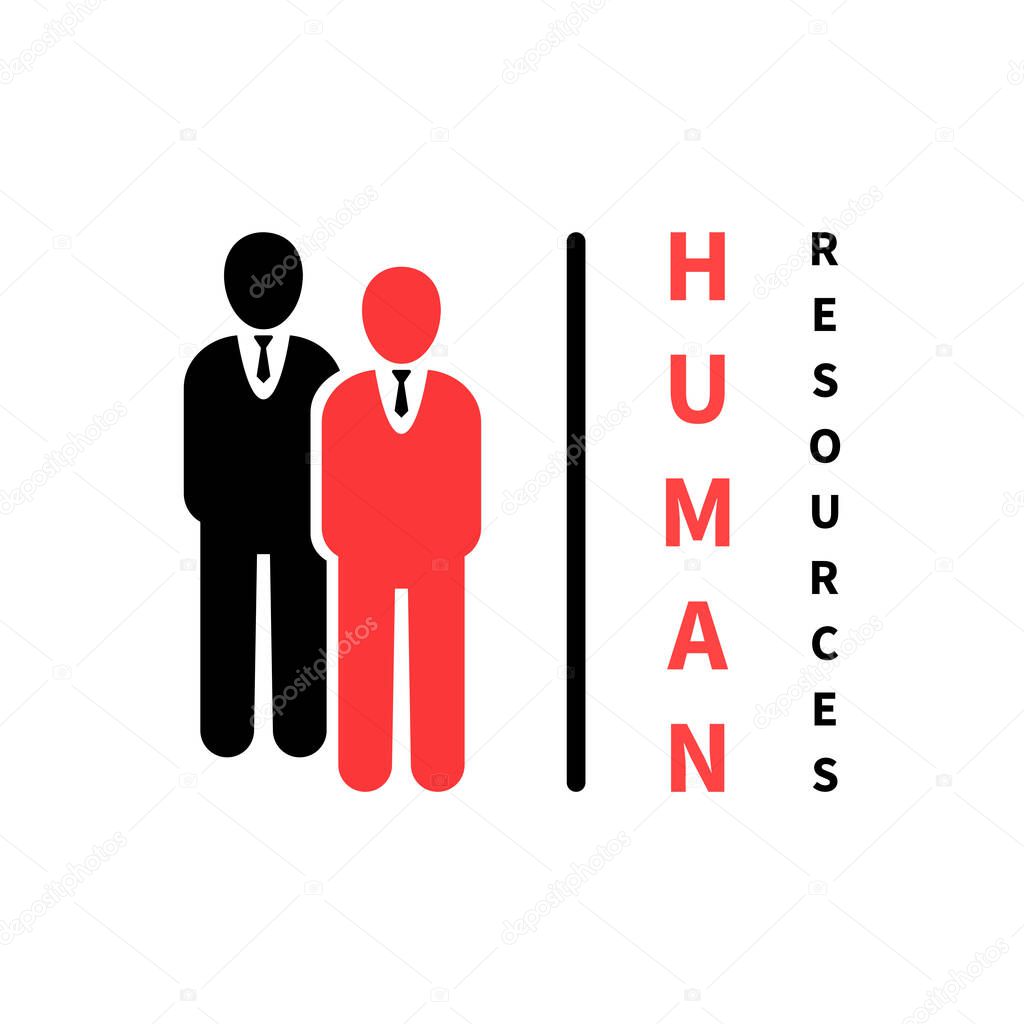 Human resources logo with stick men figure. simple flat style trend modern logotype graphic unique idea design isolated on white background. concept of sign of recruiting agency or recruiter emblem