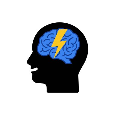 İnsan kafasındaki yıldırımlar kavrayış gibidir. Modern evrika ya da beyaz üzerine izole edilmiş çizgi film düz trend veya beceri logoti grafik tasarımı. Kutunun dışında düşünme kavramı ve dahi kişi ya da bilinçaltı