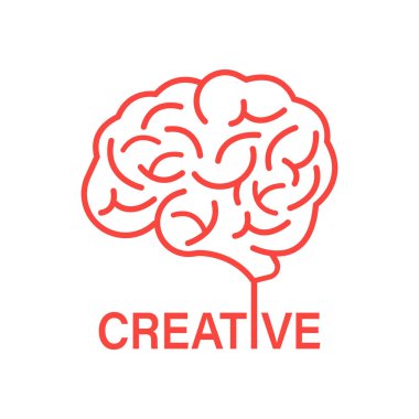 Kırmızı beyin yaratıcı fikirler gibi. düşünce, sanat, beyin fırtınası, gergin, başarı, psikoloji kavramı. Beyaz arka plan üzerinde izole. düz stil moda modern logo tasarlamak vektör
