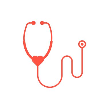 Beyaz arka plan üzerinde izole kırmızı stetoskop simgesi. amblem Kardiyoloji Merkezi, Aile doktoru, tıbbi araştırma, tedavi prosedürlerinin kavramı. düz stil trend modern logo tasarlamak vektör