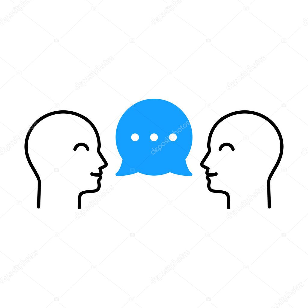People conversation like small talk. concept of give advice to friend or employee and conversation between lovers. flat linear modern lineart logotype graphic art design isolated on white background