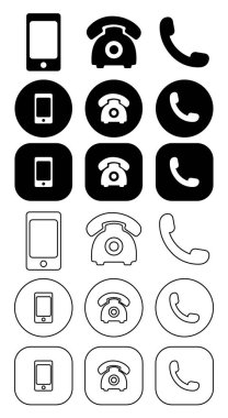 Telefon simgesi vektörü. Düz telefon ve cep telefonu sembolü koleksiyonu.