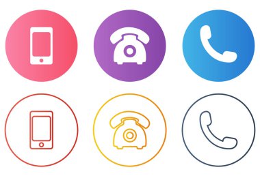 Gradyan daire telefon ikonu vektörü. Düz telefon ve cep telefonu sembolü koleksiyonu.