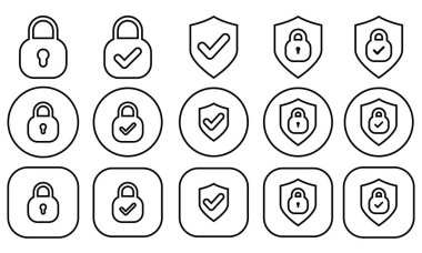 Güvenli siyah dış hat ikon vektör kümesi