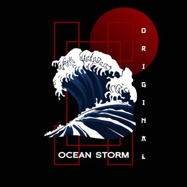 Vektör okyanus fırtınası tipografi vektörü t-shirt tasarımı resimleme japan sokak giyimi tarzı