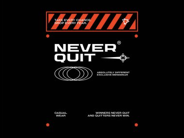 Tişört tasarımı sokak kıyafetleri asla modern giyim için mükemmel vektör tipografisini bırakmaz.