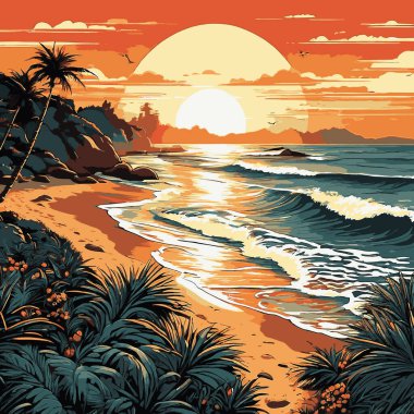 bulut, dalga, gündoğumu, okyanus, tatil, tatil, tatil, vektör, su, manzara, deniz, yaz, seyahat, renkler, şafak, grafik, ufuk, kum, sahne, sanat, illüstrasyon, ada, güneş, mavi, doğa, gökyüzü, arka plan, plaj, güzel manzara, su, Brezilya