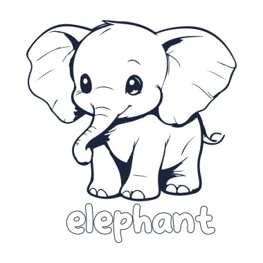 Fil vektör illüstrasyonu Çocuklar için siyah ve beyaz fil alfabesi boyama kitabı veya sayfa